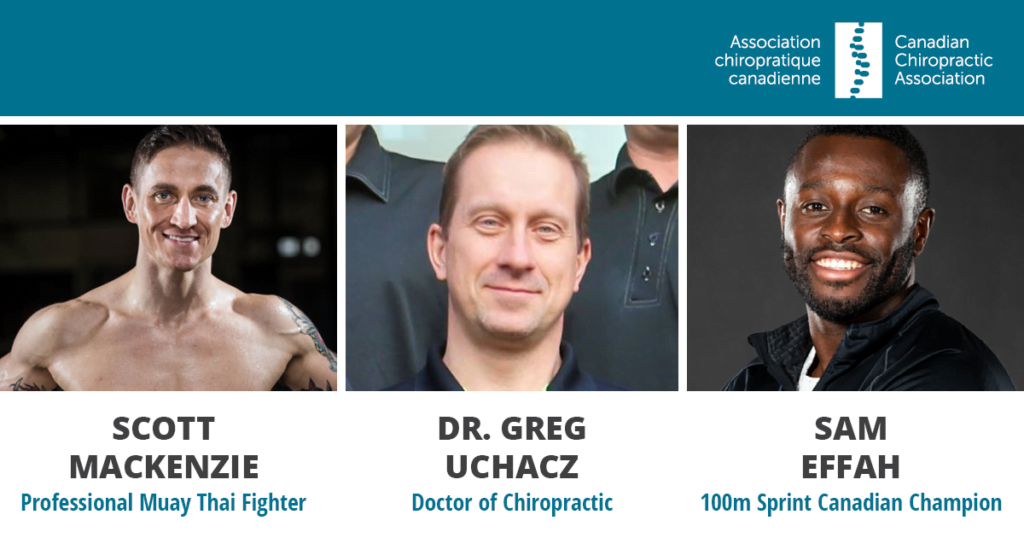 Chiropractor Dr. Greg Uchacz along with athletes Sam Effah (Canadian sprinter) and Muay Thai fighter Scott McKenzie