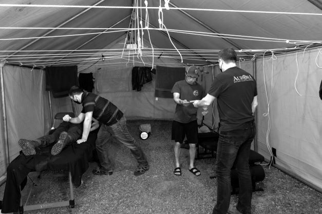 wildfire camp staff and Dr. Stephen Karpuk, photo credit Peter Olsen