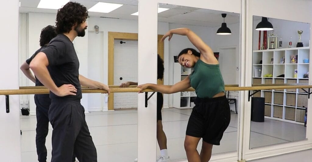 Dr. Stephen Gray observes movements by Canadian actor Vanessa Sears in a studio in Toronto, Ontario.