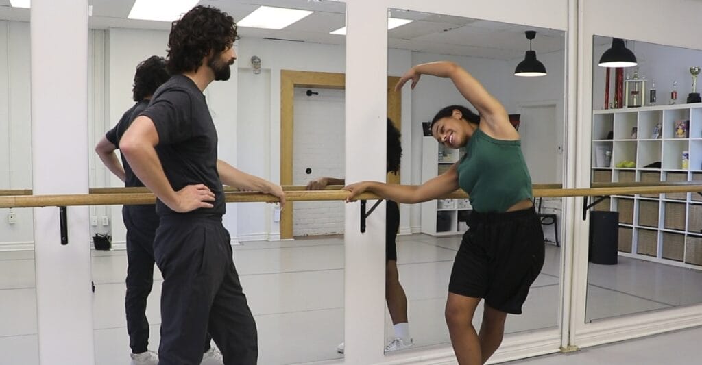 Dr. Stephen Gray observes movements by Canadian actor Vanessa Sears in a studio in Toronto, Ontario.