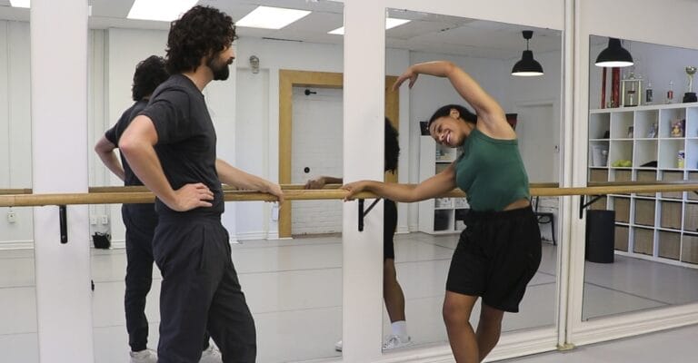 Dr. Stephen Gray observes movements by Canadian actor Vanessa Sears in a studio in Toronto, Ontario.